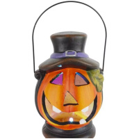 Lampášik tekvica LED, s klobúkom, keramika, 15 cm