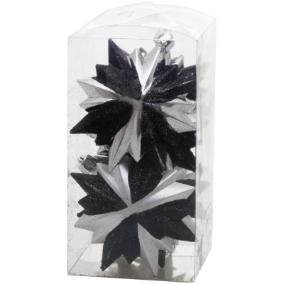 Ozdoba Vianoce, 6 ks, čierno – strieborná, 8×9,5 cm