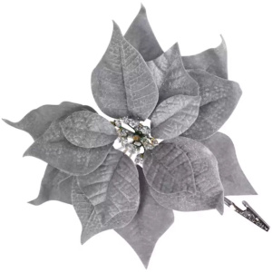 Poinsettia, so štipcom, strieborný, bal. 6 ks