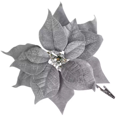 Poinsettia, so štipcom, strieborný, bal. 6 ks