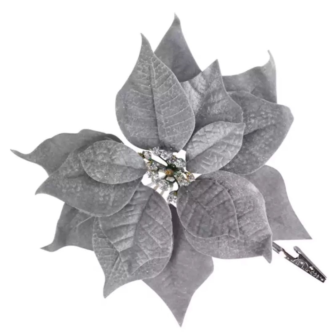 Poinsettia, so štipcom, strieborný, bal. 6 ks