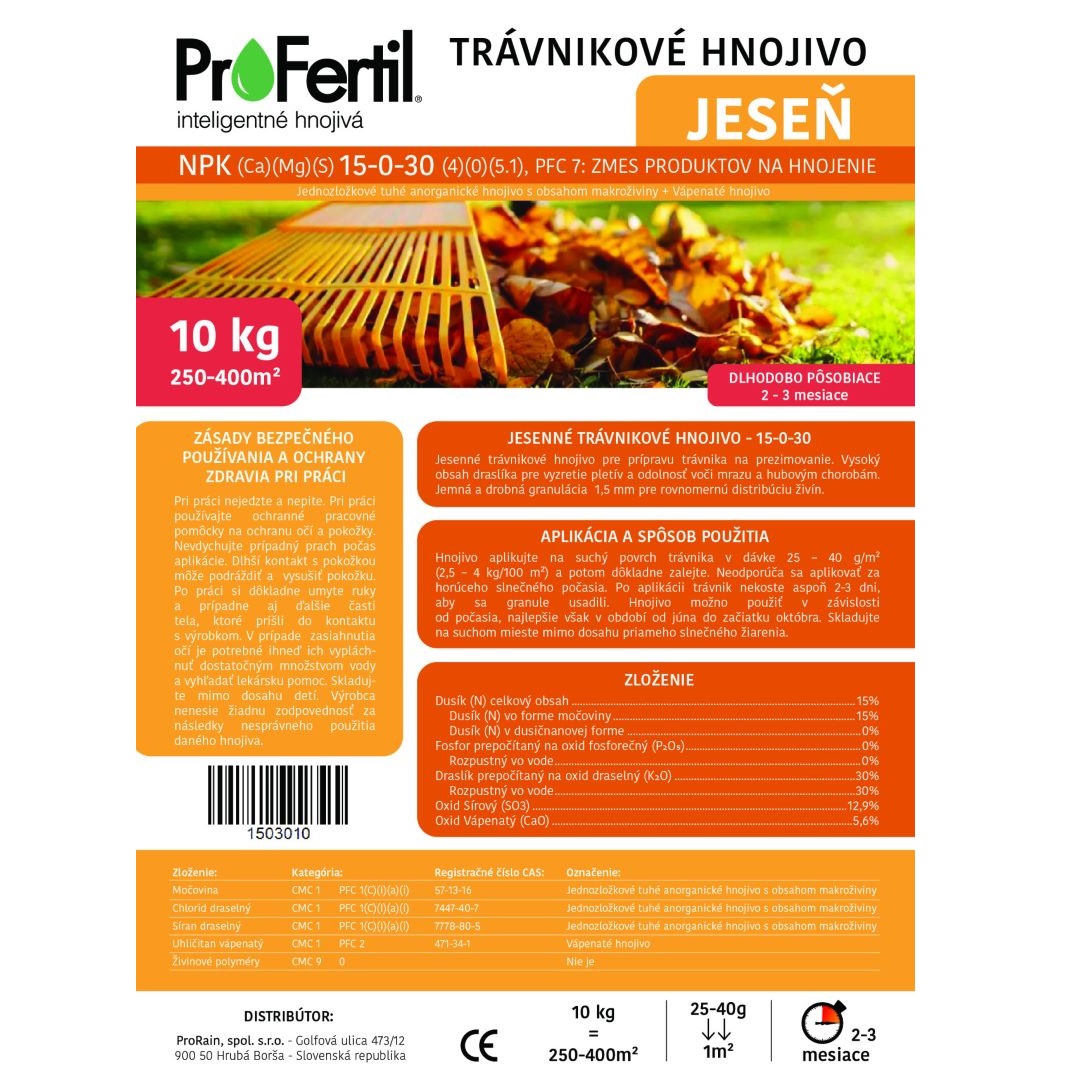 ProFertil Jeseň 15-0-30 2-3 mesačné hnojivo (10kg)