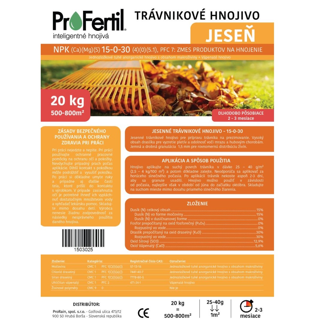 ProFertil Jeseň 15-0-30 2-3 mesačné hnojivo (20kg)