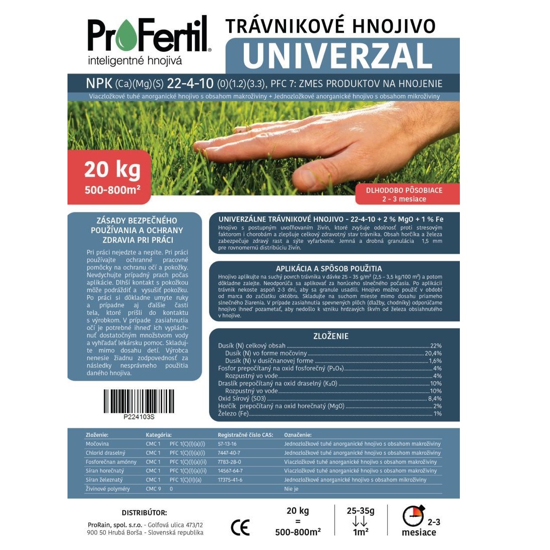 ProFertil Univerzal 22-4-10+2MgO+1, 1,5 mm hnojivo (20kg)