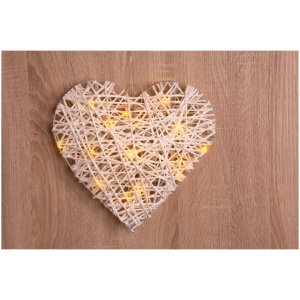 Rattan Metal Heart, 15 LED, 3xAA, IP20, interiér, 30×6 cm