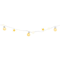 Reťaz Ball, 20 LED teplá biela, s guľami a hviezdami, zlatá