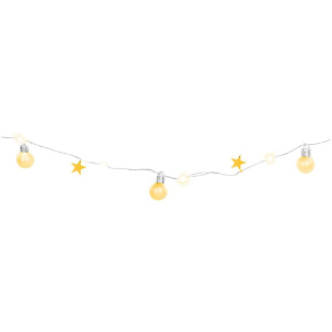 Reťaz Ball, 20 LED teplá biela, s guľami a hviezdami, zlatá