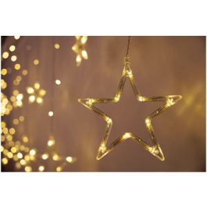 Reťaz Curtain, 138 LED teplá biela, s hviezdami, 230V, 50 Hz, 8 funkcií