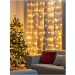 Reťaz Curtain, 160 LED teplá biela, 230V, 50 Hz, 8 funkcií, časovač