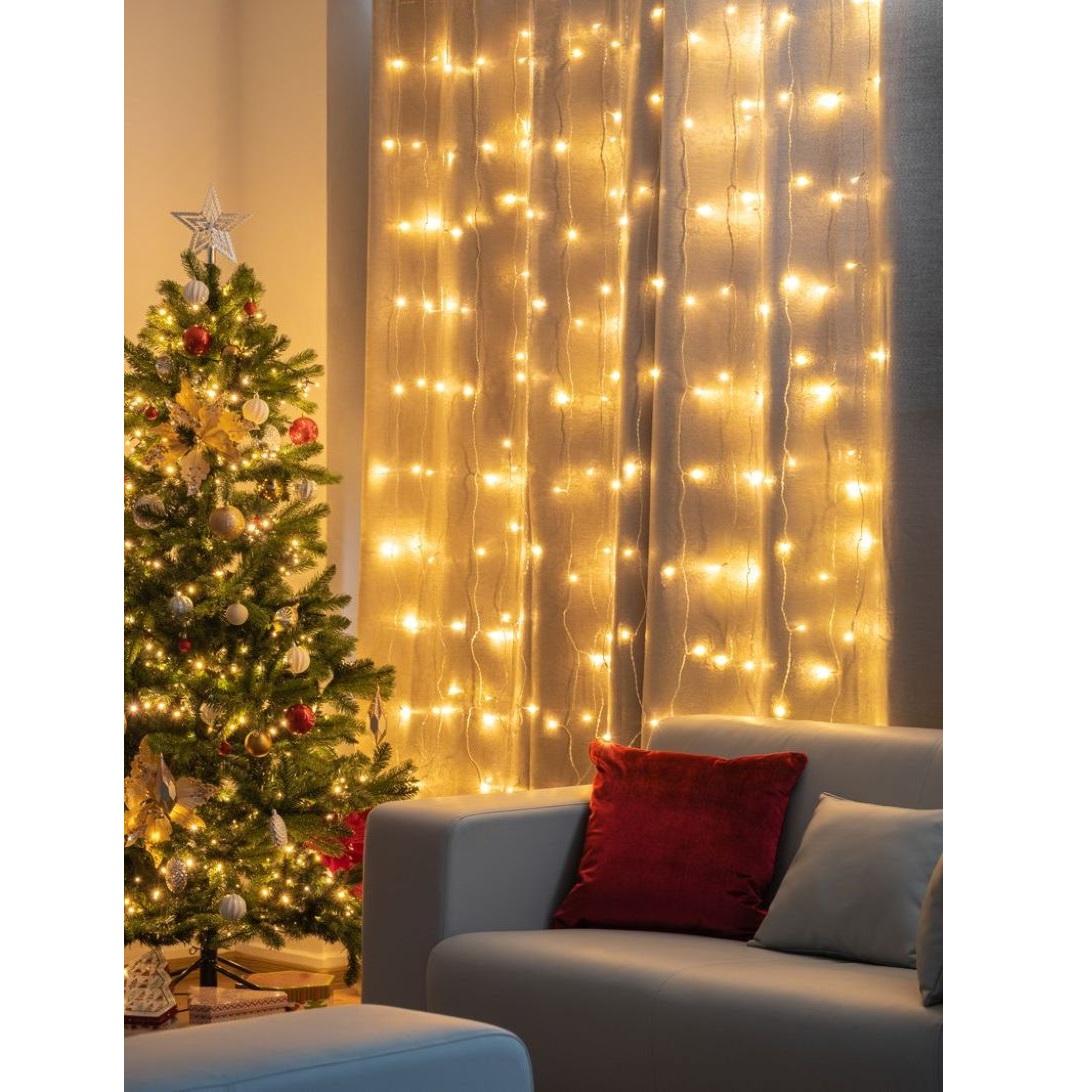 Reťaz Curtain, 160 LED teplá biela, 230V, 50 Hz, 8 funkcií, časovač