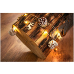 Reťaz Pine, 20 LED teplá biela, so zasneženými šiškami