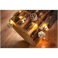 Reťaz Pine, 20 LED teplá biela, so zasneženými šiškami