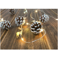 Reťaz Pine, 20 LED teplá biela, so zasneženými šiškami