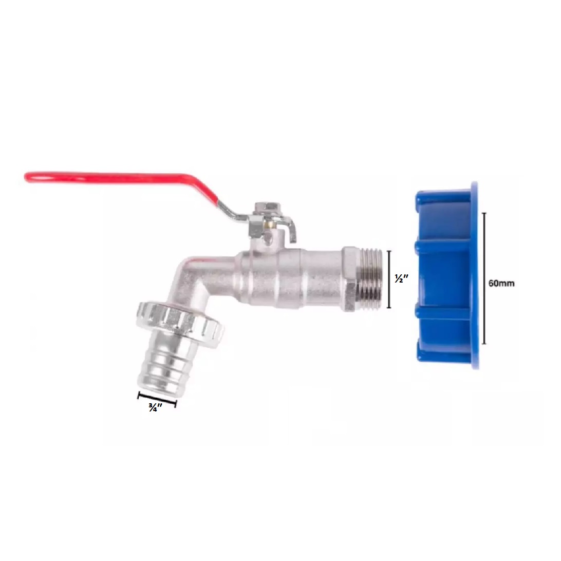 Sada ventil 1/2″ + redukcia 60 mm + výpust 3/4″, na IBC nádrž