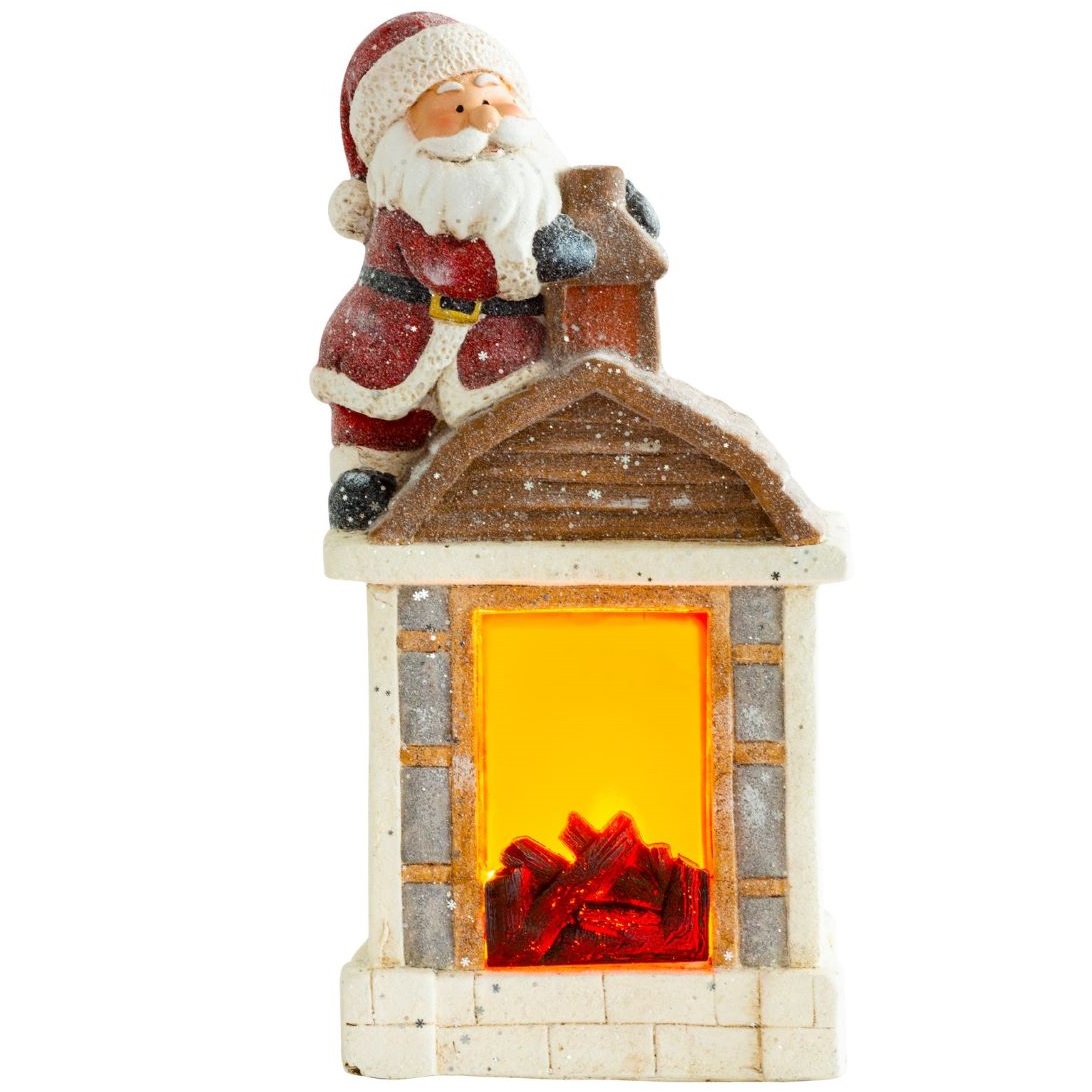 Santa s kozubom, 9 LED, 3xAA, keramika, 27,50x19x51 cm