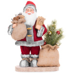 Santa s taškou a stromčekom, LED, 30 cm