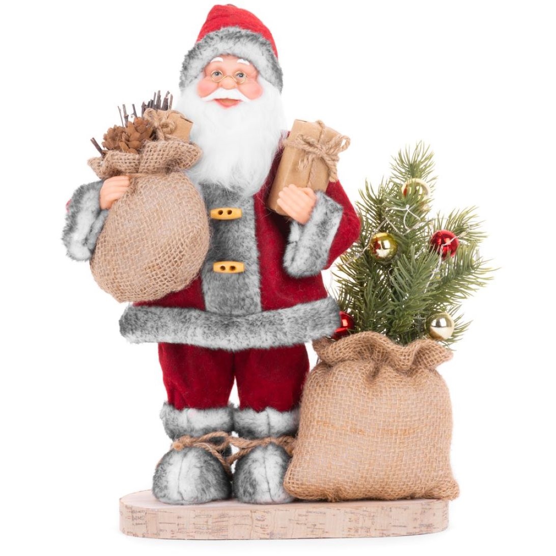 Santa s taškou a stromčekom, LED, 30 cm