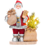 Santa s taškou a stromčekom, LED, 30 cm