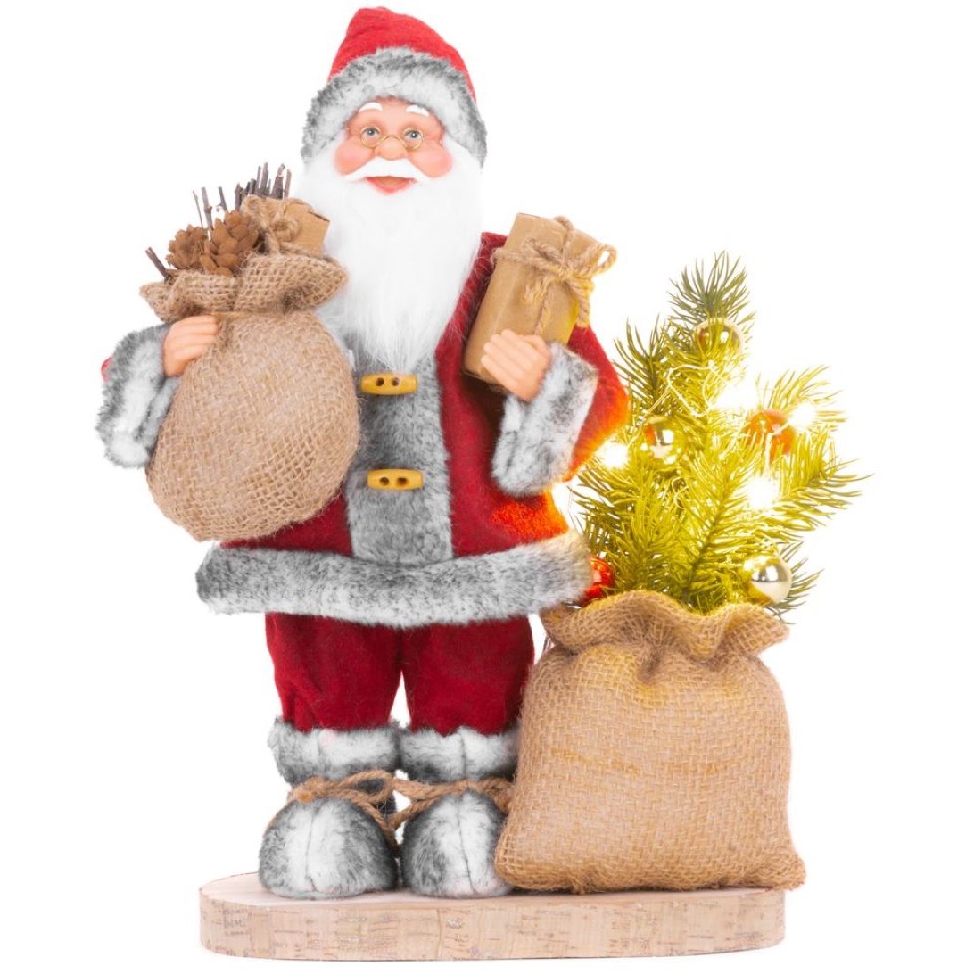 Santa s taškou a stromčekom, LED, 30 cm