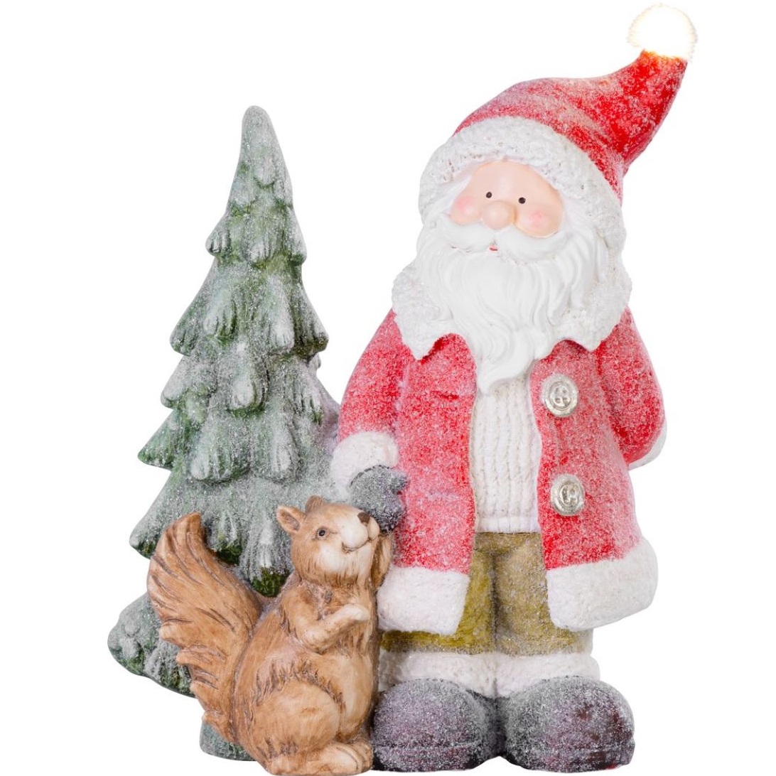 Santa s veveričkou a stromčekom, 1 LED, 2xAAA, keramika