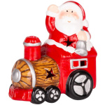 Santa s vláčikom, LED, terakota, 10,3×6,3×10,7 cm