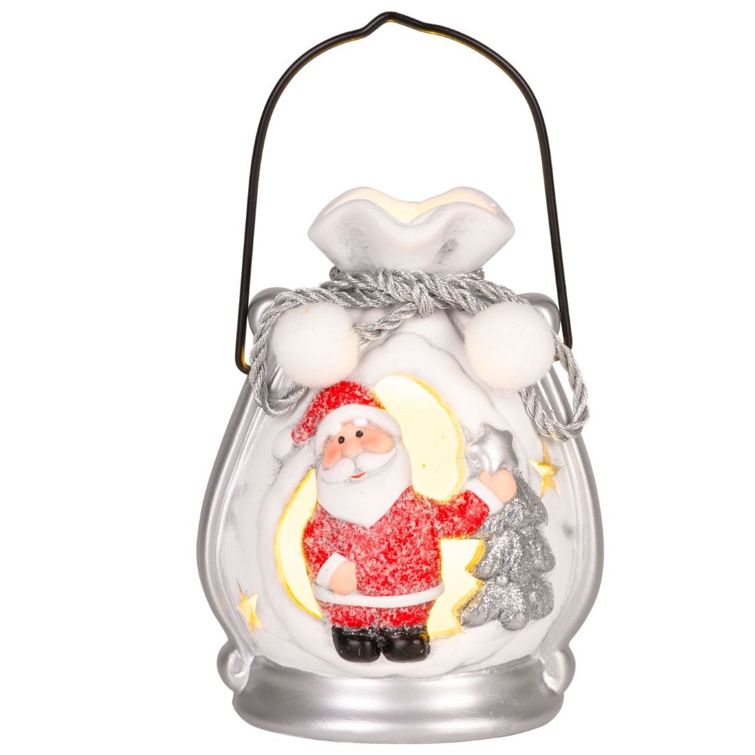 Santa v balíčku, LED, terakota