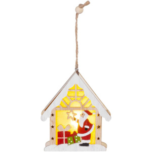 Santa v domčeku, LED, závesná, 9x3x10,4 cm