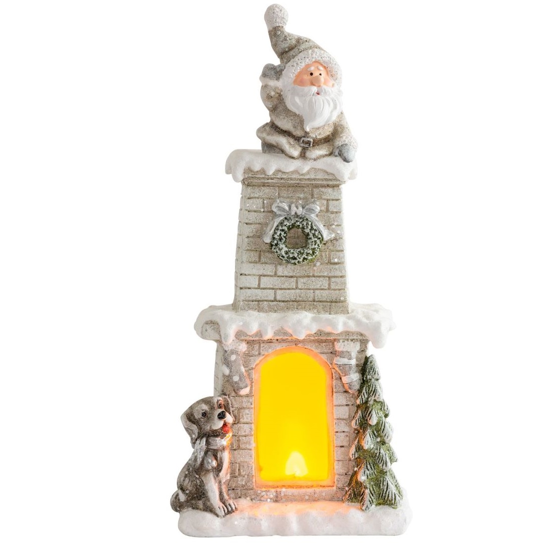 Santa v komíne, krb, 9 LED, 3xAAA, keramika