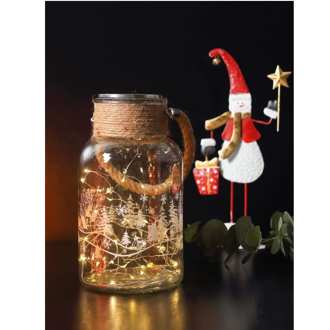 Sklenená dóza, 30 LED teplá biela, 3xAAA, IP44, exteriér, 13×23,50 cm