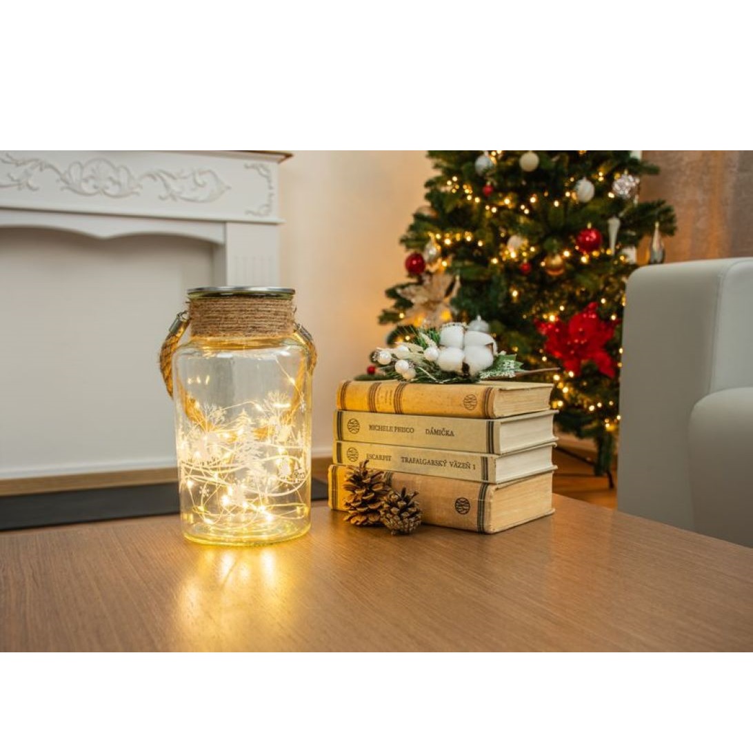 Sklenená dóza, 30 LED teplá biela, 3xAAA, IP44, exteriér, 13×23,50 cm
