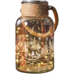 Sklenená dóza, 30 LED teplá biela, 3xAAA, IP44, exteriér, 13×23,50 cm
