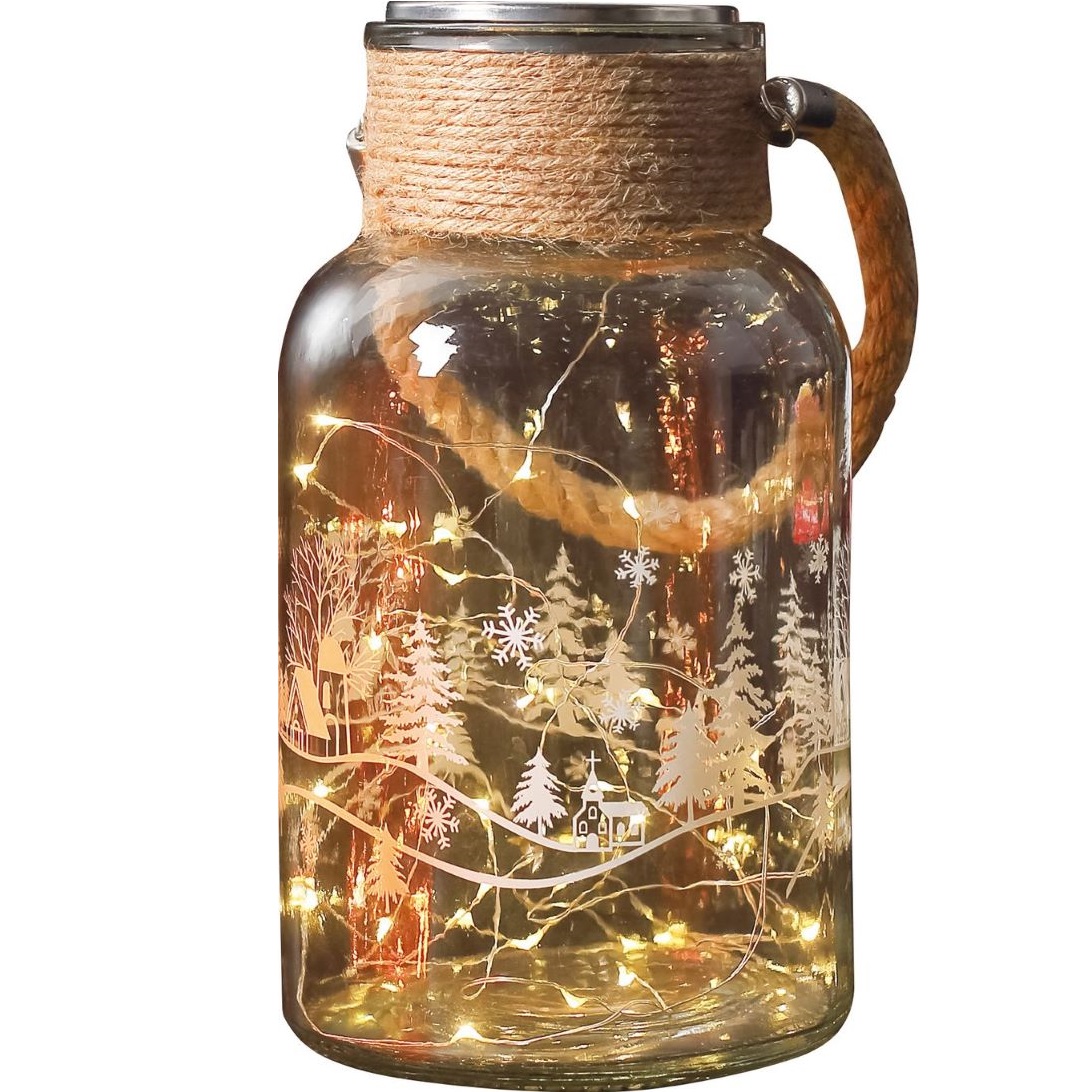 Sklenená dóza, 30 LED teplá biela, 3xAAA, IP44, exteriér, 13×23,50 cm