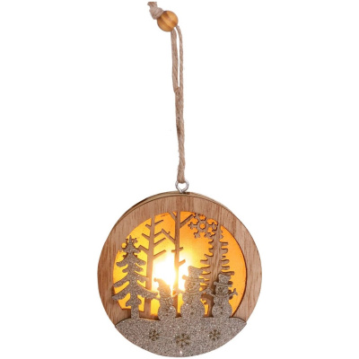 Snehuliak v guli, LED, závesná, MDF, 8,5x2x8,5 cm