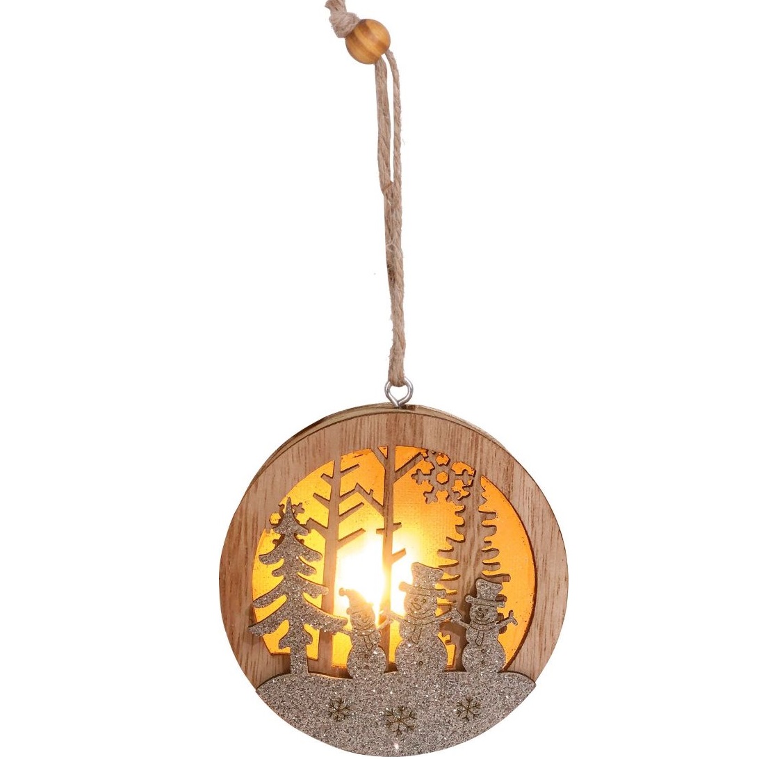 Snehuliak v guli, LED, závesná, MDF, 8,5x2x8,5 cm