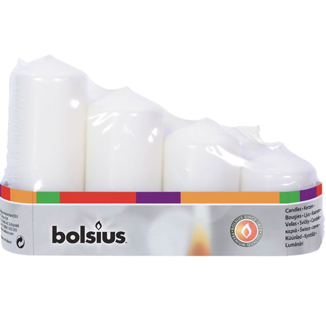 Sviečky bolsius Pillar Advent, biele bal. 4 ks