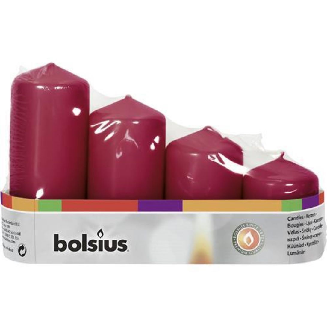 Sviečky bolsius Pillar Advent, bordové bal. 4 ks