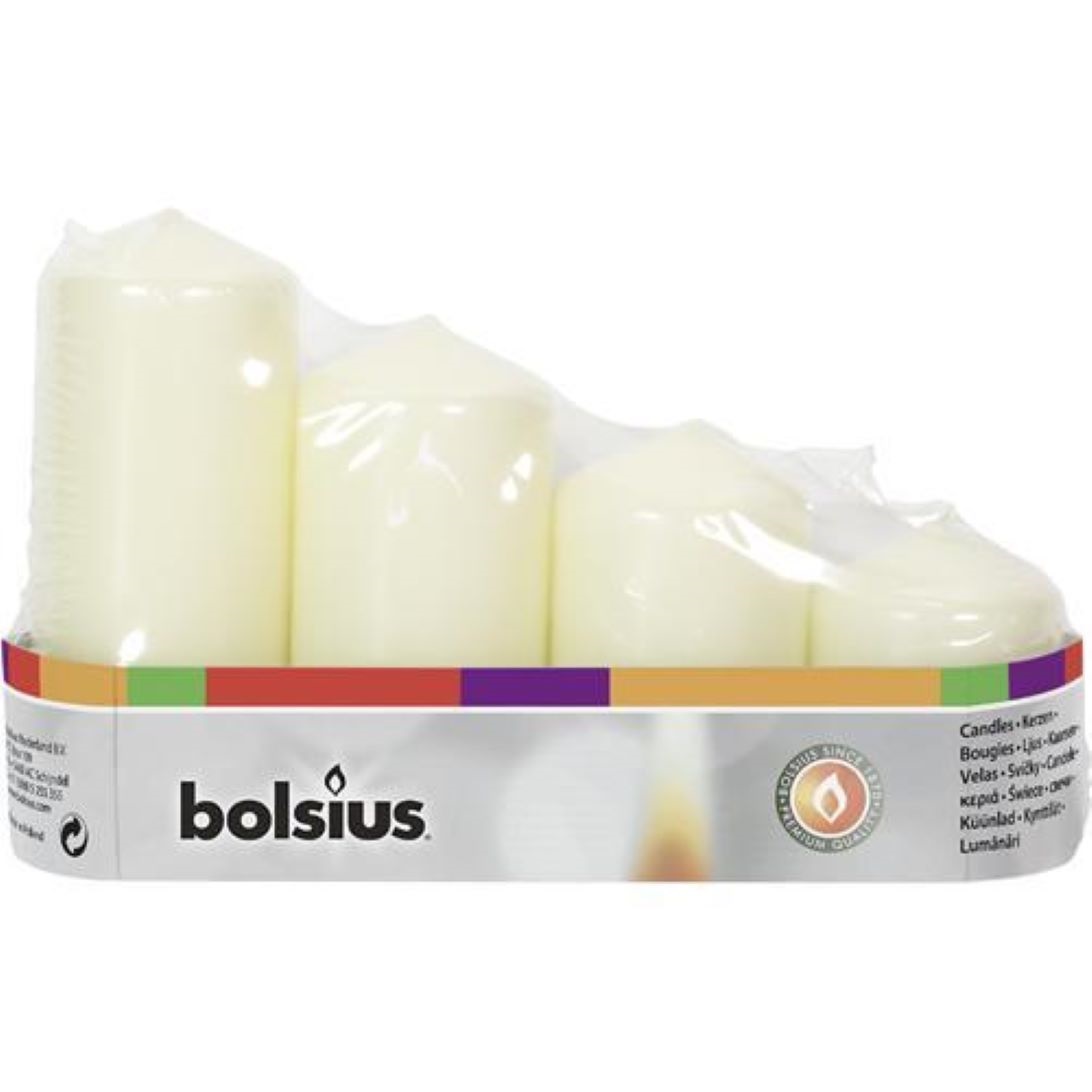 Sviečky bolsius Pillar Advent, krémové, bal. 4 ks