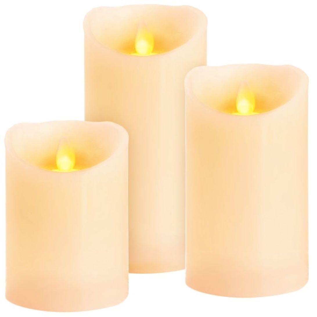 Sviečky sada 3 ks, LED, 3xAAA, pravý vosk, časovač, pohyblivý plameň