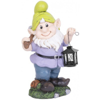 Trpaslík s lampášom vo fialovom svetríku, keramika, 25×20,5×45,5 cm