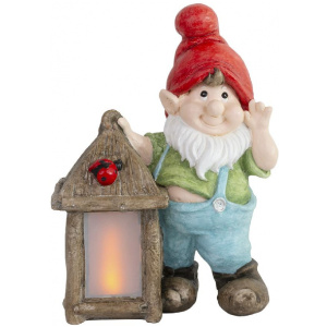Trpaslík so solárnym lampášom, LED, keramika, 32,5x21x43,5 cm