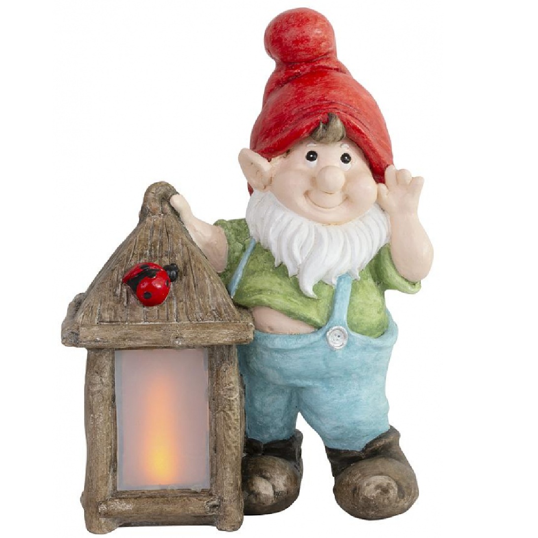 Trpaslík so solárnym lampášom, LED, keramika, 32,5x21x43,5 cm