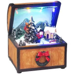 Truhlica, 4 LED multi, polyresin, 3xAA, interiér, 10x10x13 cm