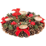 Veniec prírodný, adventný, červený, 25 cm