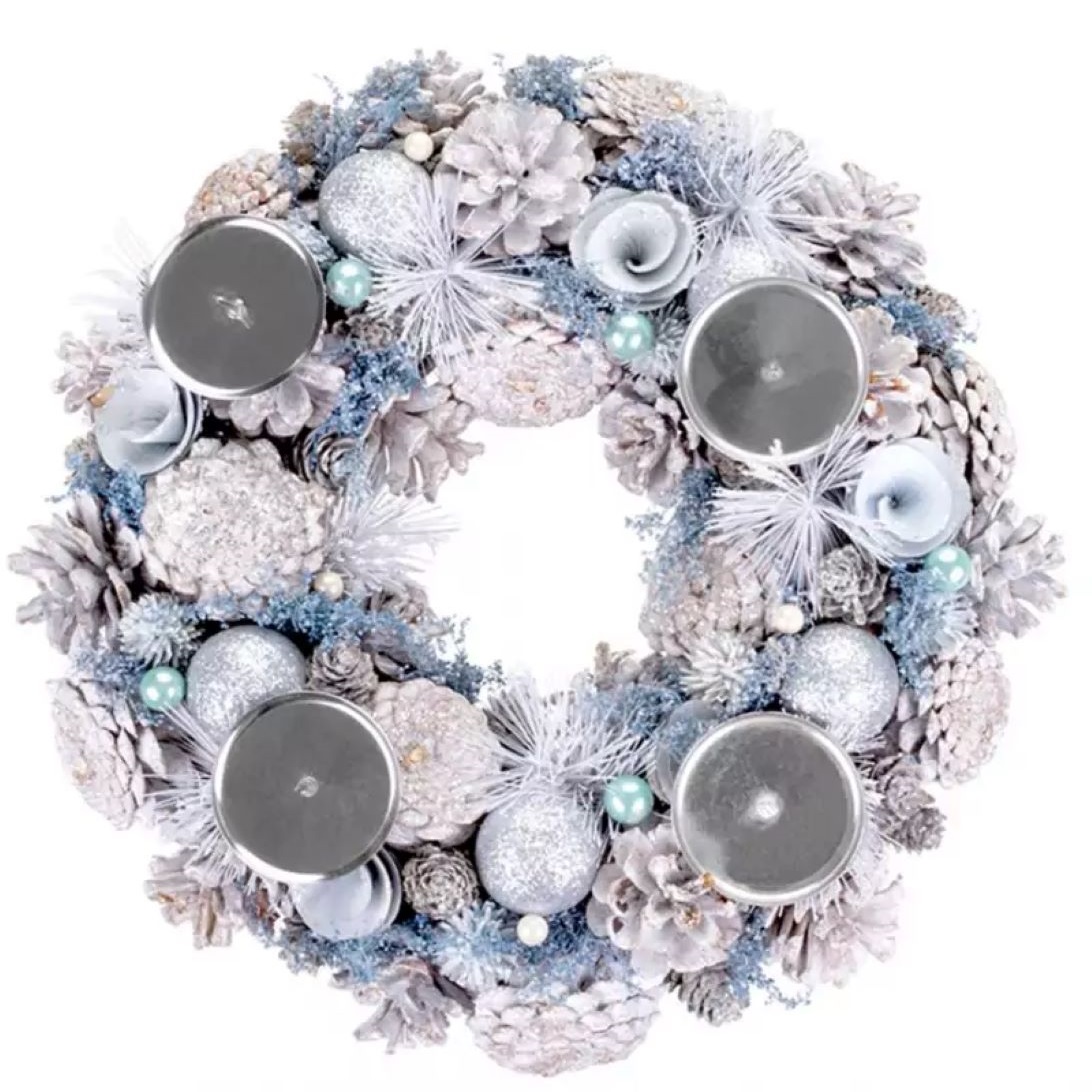 Veniec prírodný, adventný, krémový, 34 cm