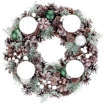 Veniec prírodný, adventný, so zelenými guľami, 34 cm