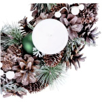 Veniec prírodný, adventný, so zelenými guľami, 34 cm