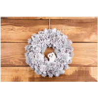 Veniec prírodný, krémový, závesný, so sovičkou, 40 cm