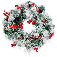 Veniec prírodný, so šiškami, 20 LED, teplá biela, 3xAA, 8 funkcií, 30 cm