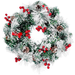 Veniec prírodný, so šiškami, 20 LED, teplá biela, 3xAA, 8 funkcií, 30 cm