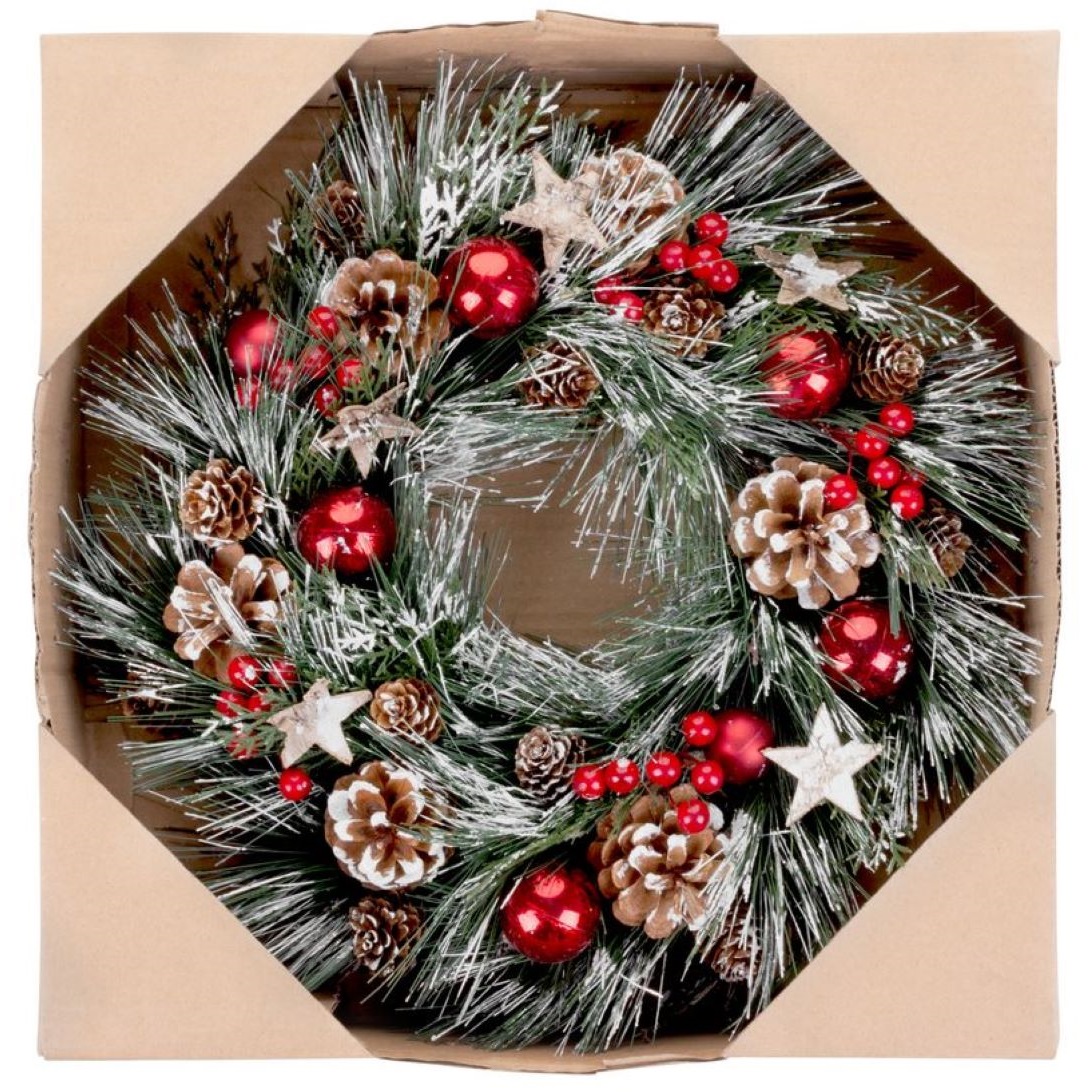 Veniec , prírodný, závesný, s čečinou a hviezdami, 39 cm